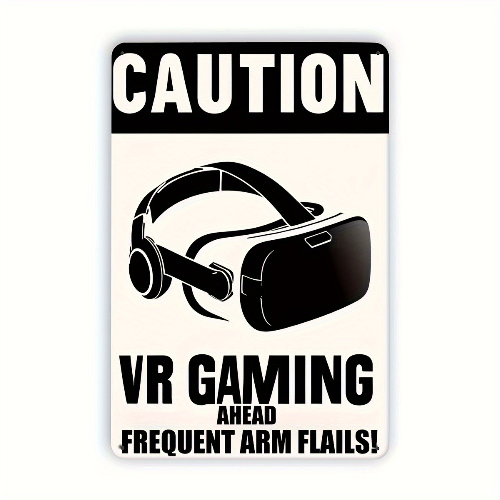Retro Gaming Vr - ป้ายโลหะเตือนความปลอดภัยสำหรับเล่นเกม VR 1 ชิ้น ตกแต่งผนังสไตล์เรโทรสำหรับห้องเกม