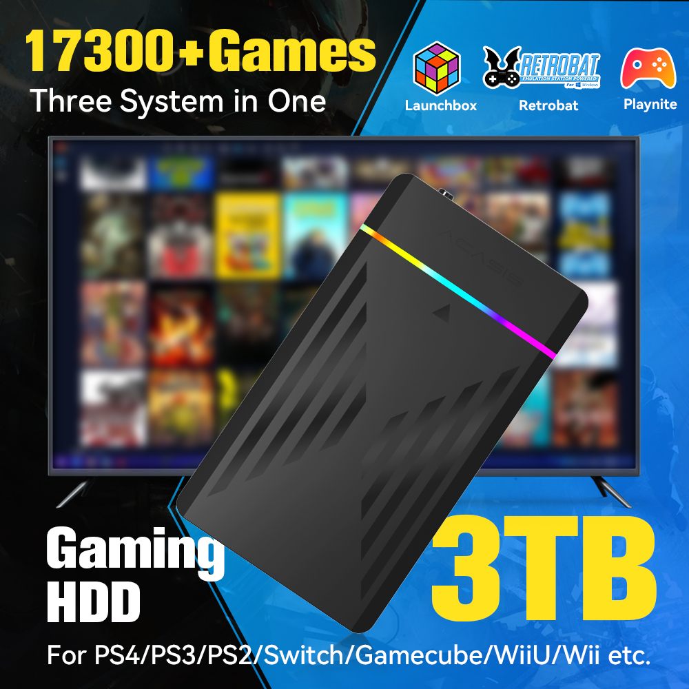 Retro Gaming Tv - 3TB แบบพกพา HDD LaunchBox/Retrobat/Playnite คอนโซลเกม Retro