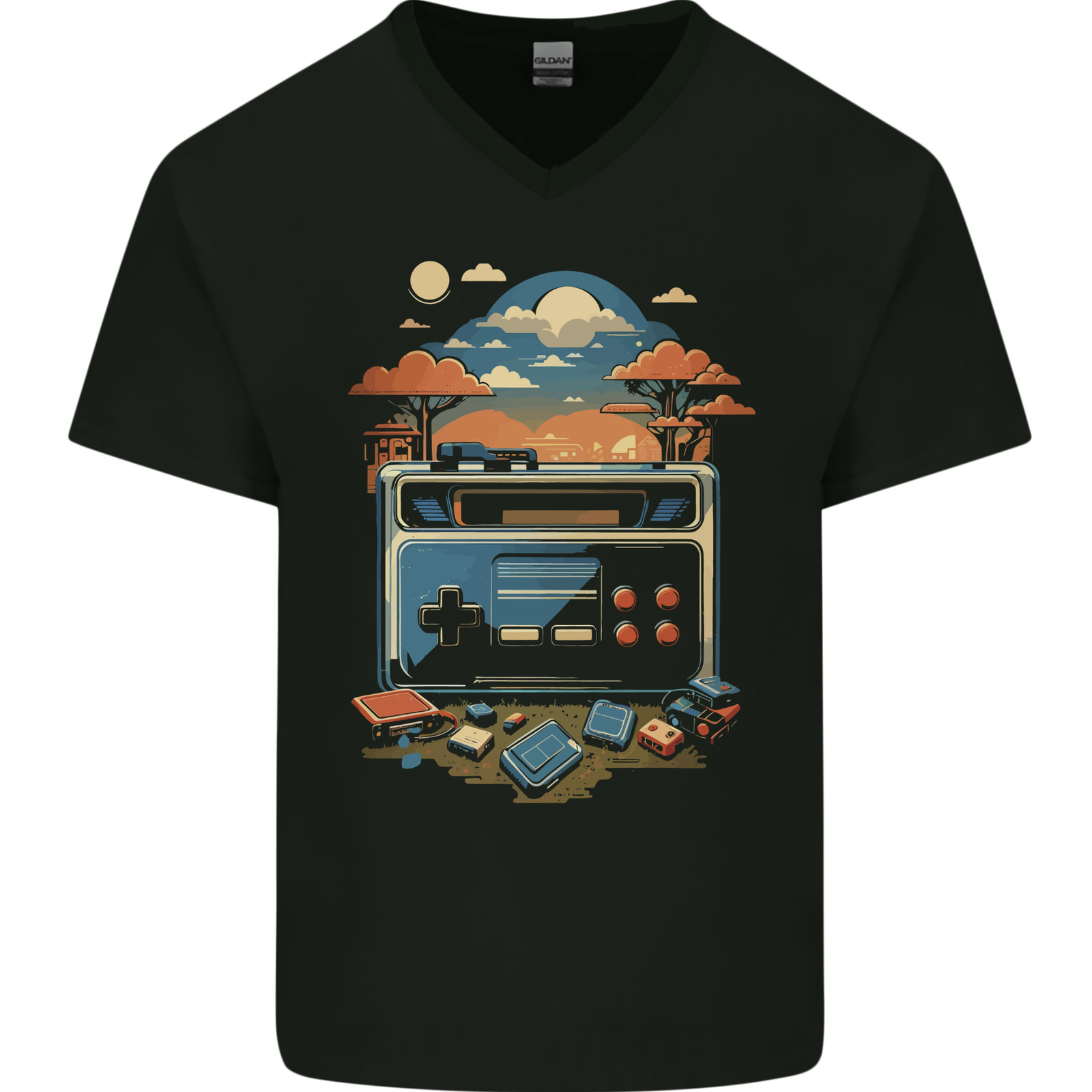 เสื้อยืดคอวีผ้าฝ้ายลายกราฟิกเก - Retro Gaming Juegos บทวิจารณ์และราคา